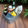 Metal Caddy Serveware with Mango Wood Handle, Rustic Galvanized Gray
