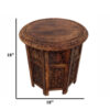 18 Inch Mango Wood Folding Accent Table, Hand Carved, Walnut Brown