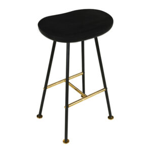 Elira 24" Backless Counter Stool with Mango Wood Saddle Seat | Black Iron Legs | Gold Footrest