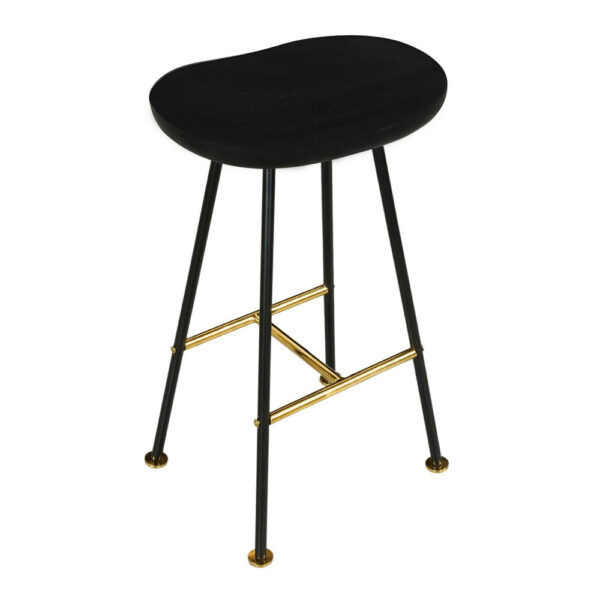 Elira 24" Backless Counter Stool with Mango Wood Saddle Seat | Black Iron Legs | Gold Footrest