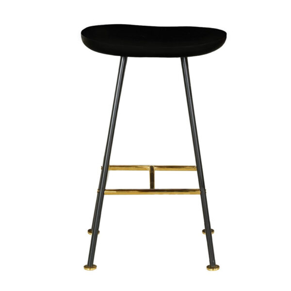 Elira 24" Backless Counter Stool with Mango Wood Saddle Seat | Black Iron Legs | Gold Footrest