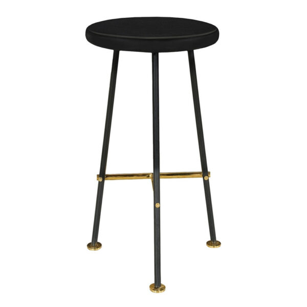 Elira 24 Inch Backless Counter Barstool with Round Mango Wood Seat | Black Iron Legs | Gold Footrest