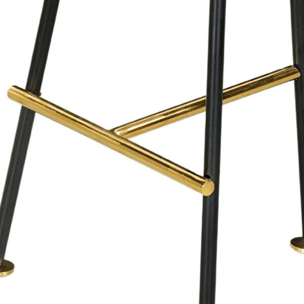 Elira 24 Inch Backless Counter Barstool with Round Mango Wood Seat | Black Iron Legs | Gold Footrest