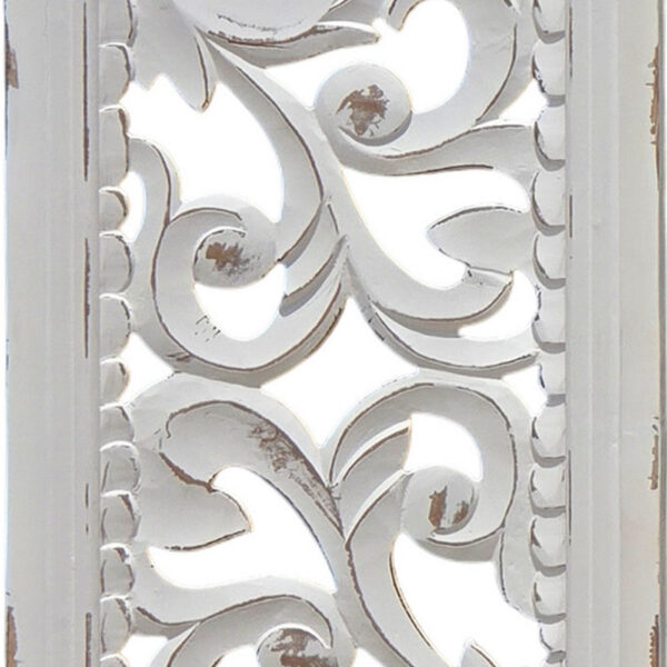 Ozy Carved Wall Art Panel Set of 2, Handcrafted Distressed White Mango Wood, 50 Inch Tall