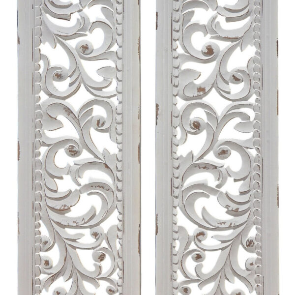 Ozy Carved Wall Art Panel Set of 2, Handcrafted Distressed White Mango Wood, 50 Inch Tall