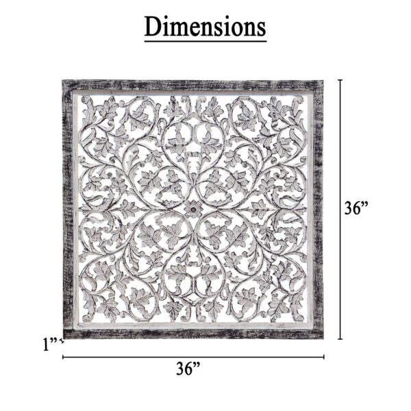 Ozy Carved Mango Wood Wall Decor| 36 Inch Square I Handcrafted Distressed Black & White
