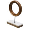 Decorative Tabletop Sculpture | Brown Mango Wood Ring Design | | Black Iron Stem and Marble Base