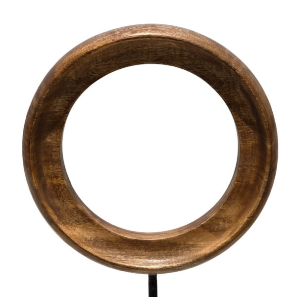 Decorative Tabletop Sculpture | Brown Mango Wood Ring Design | | Black Iron Stem and Marble Base