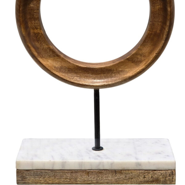Decorative Tabletop Sculpture | Brown Mango Wood Ring Design | | Black Iron Stem and Marble Base