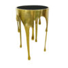 Capri Side End Table | 24.75 Inch Round Glass Top | Melting Drip Design | Antique Gold