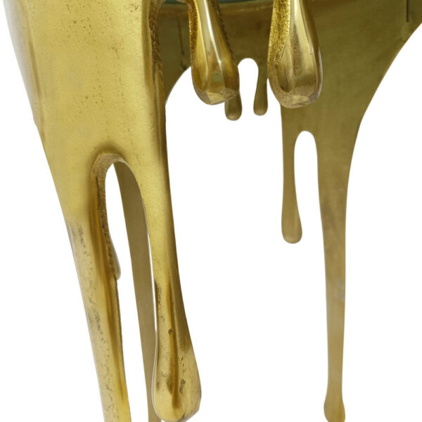 Capri Side End Table | 24.75 Inch Round Glass Top | Melting Drip Design | Antique Gold