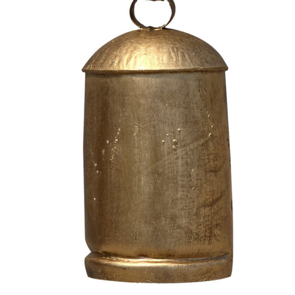 Zaira Decorative Iron Cow Bells Set of 3 | Cylindrical | Antique Gold Finish| Jute Hanging Rope | 20, 15, 12 Inches