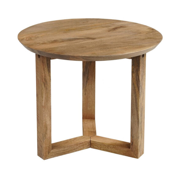 Nina 18.5" Round Handcrafted Side End Table | Natural Brown Mango Wood