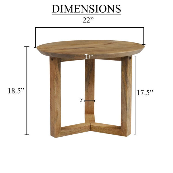 Nina 18.5" Round Handcrafted Side End Table | Natural Brown Mango Wood