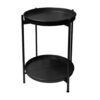 Vica 15 Inch Modern Side End Table, Metal Round Tray Top, Foldable Legs, Black