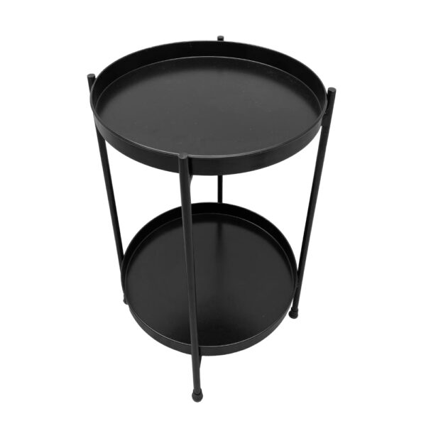 Vica 15 Inch Modern Side End Table, Metal Round Tray Top, Foldable Legs, Black