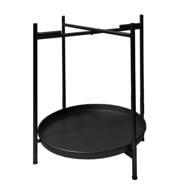 Vica 15 Inch Modern Side End Table, Metal Round Tray Top, Foldable Legs, Black