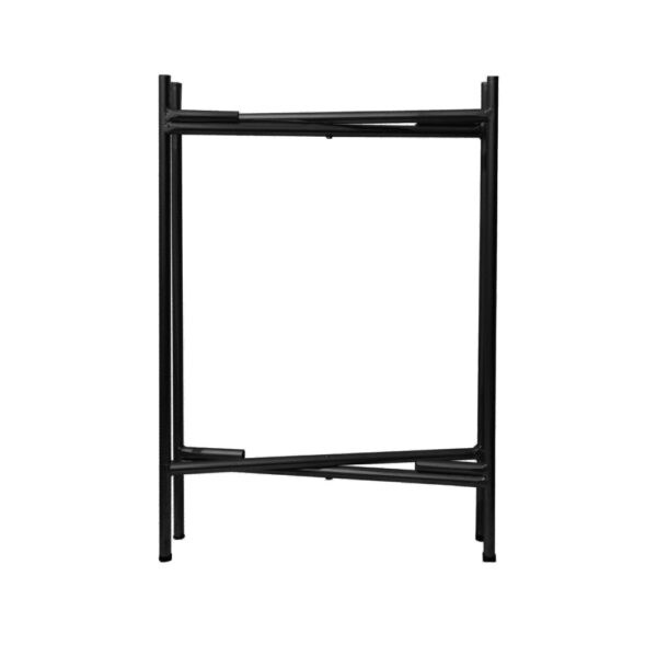 Vica 15 Inch Modern Side End Table, Metal Round Tray Top, Foldable Legs, Black