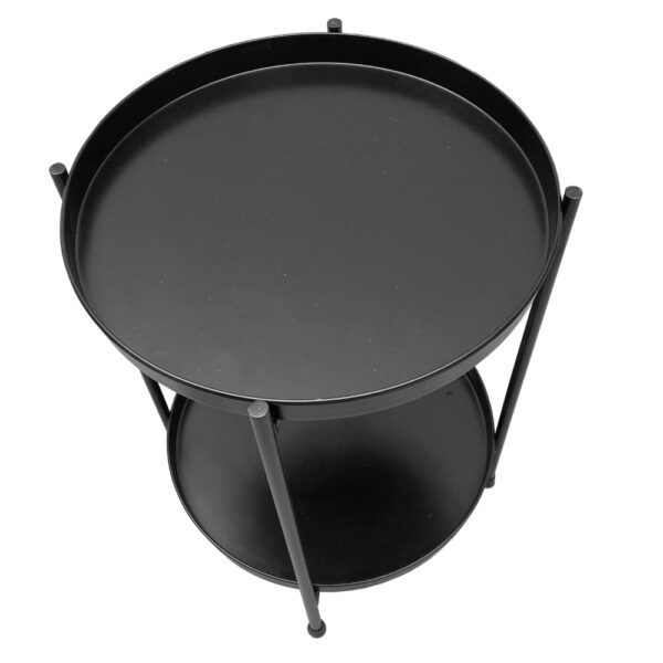 Vica 15 Inch Modern Side End Table, Metal Round Tray Top, Foldable Legs, Black