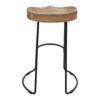 24 Inch Handcrafted Backless Barstool, Natural Brown Mango Wood Thick Saddle Seat, Black Iron Base