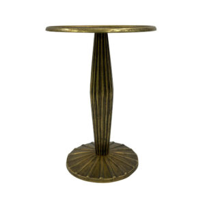 17 Inch Side End Drink Table, Fancy Fluted Base, Round Top, Antique Brass