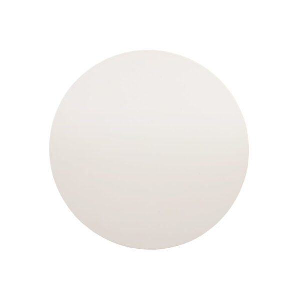 24 Inch Modern Coffee Table, Round Off White MDF Top, Tapered Brown Mango Wood Legs