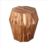 Bon 22 Inch Artisanal Side End Table, Multifaceted Solid Acacia Wood, Octagon Top, Natural Brown