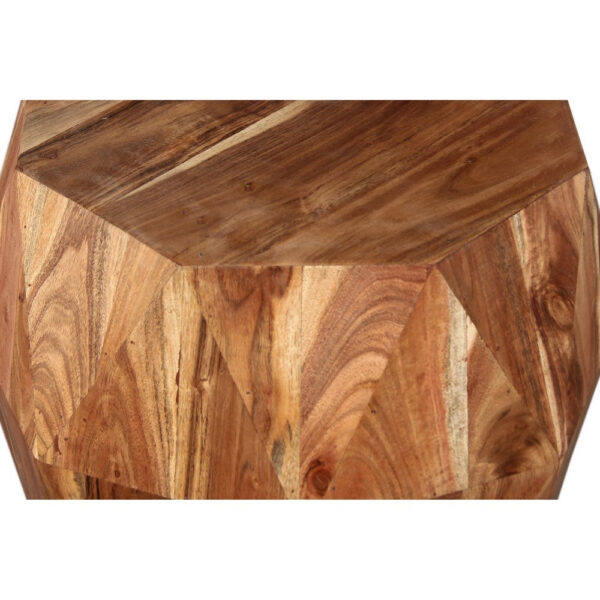 Bon 22 Inch Artisanal Side End Table, Multifaceted Solid Acacia Wood, Octagon Top, Natural Brown