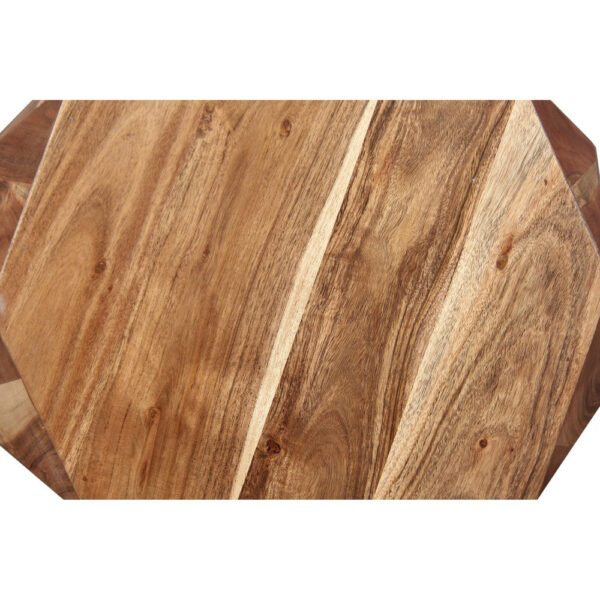Bon 22 Inch Artisanal Side End Table, Multifaceted Solid Acacia Wood, Octagon Top, Natural Brown
