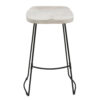 Tiva 30 Inch Handcrafted Backless Barstool, Whitewashed Mango Wood Saddle Seat, Black Metal Base