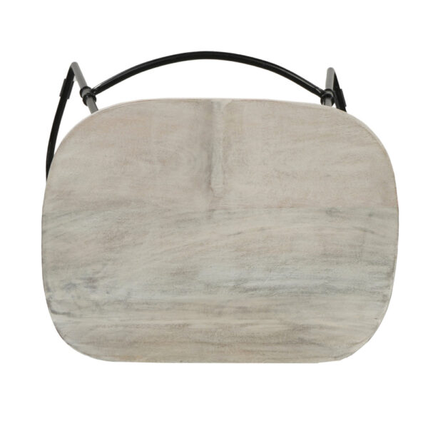 Tiva 30 Inch Handcrafted Backless Barstool, Whitewashed Mango Wood Saddle Seat, Black Metal Base