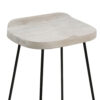 Tiva 30 Inch Handcrafted Backless Barstool, Whitewashed Mango Wood Saddle Seat, Black Metal Base