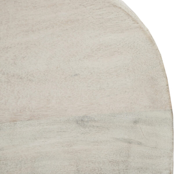 Tiva 30 Inch Handcrafted Backless Barstool, Whitewashed Mango Wood Saddle Seat, Black Metal Base