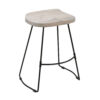 Tiva 24 Inch Handcrafted Backless Counter Height Stool, Whitewashed Mango Wood Saddle Seat, Black Metal Base