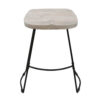 Tiva 24 Inch Handcrafted Backless Counter Height Stool, Whitewashed Mango Wood Saddle Seat, Black Metal Base
