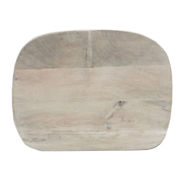 Tiva 24 Inch Handcrafted Backless Counter Height Stool, Whitewashed Mango Wood Saddle Seat, Black Metal Base