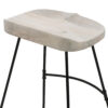 Tiva 24 Inch Handcrafted Backless Counter Height Stool, Whitewashed Mango Wood Saddle Seat, Black Metal Base