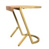 17 Inch Side End C Table, Natural Mango Wood Top with Drop Edge, Iron Gold Angled Frame