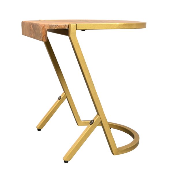 17 Inch Side End C Table, Natural Mango Wood Top with Drop Edge, Iron Gold Angled Frame