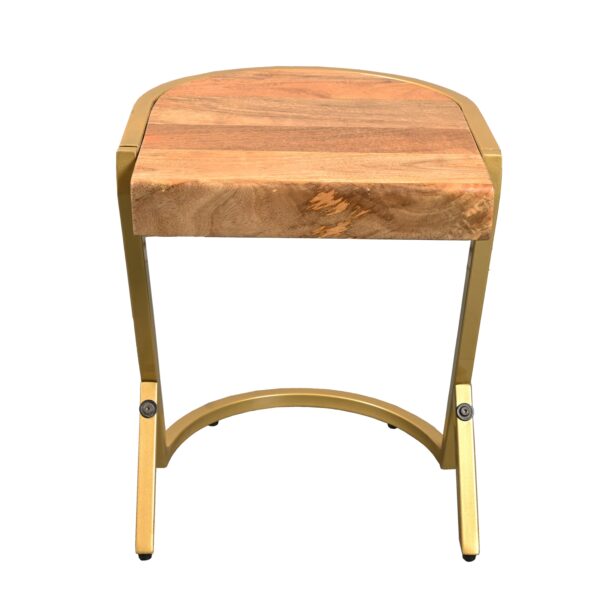 17 Inch Side End C Table, Natural Mango Wood Top with Drop Edge, Iron Gold Angled Frame