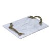 Mamba White Marble Decorative Serving Tray with Brass Snake Handles