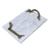 Mamba White Marble Decorative Serving Tray with Brass Snake Handles