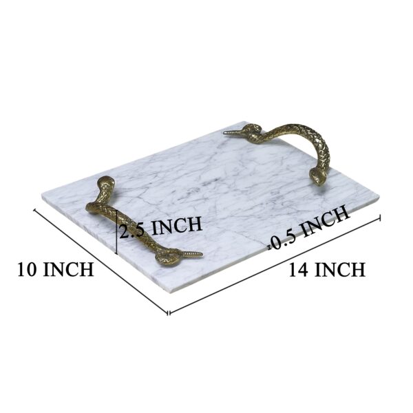 Mamba White Marble Decorative Serving Tray with Brass Snake Handles