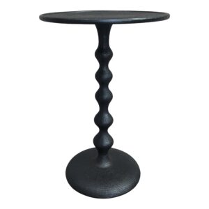 Shae 22 Inch Round Side End Table - Matte Black Aluminum Cast, Hammered Texture, Turned Pedestal Post