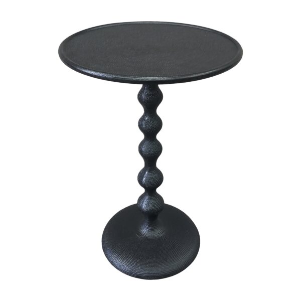 Shae 22 Inch Round Side End Table - Matte Black Aluminum Cast, Hammered Texture, Turned Pedestal Post
