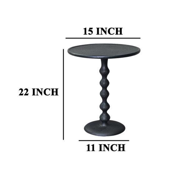 Shae 22 Inch Round Side End Table - Matte Black Aluminum Cast, Hammered Texture, Turned Pedestal Post