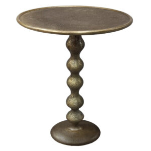 Shae 22 Inch Round Side End Table - Antique Brass Cast Aluminum with Hammered Texture For Small Places