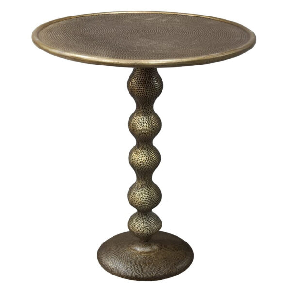 Shae 22 Inch Round Side End Table - Antique Brass Cast Aluminum with Hammered Texture For Small Places