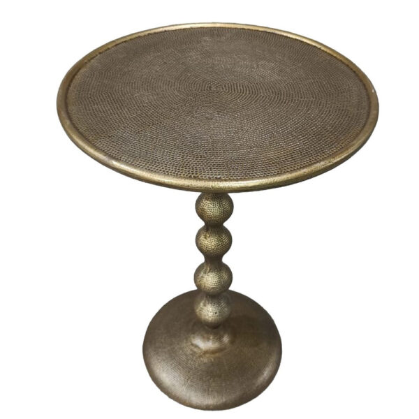 Shae 22 Inch Round Side End Table - Antique Brass Cast Aluminum with Hammered Texture For Small Places