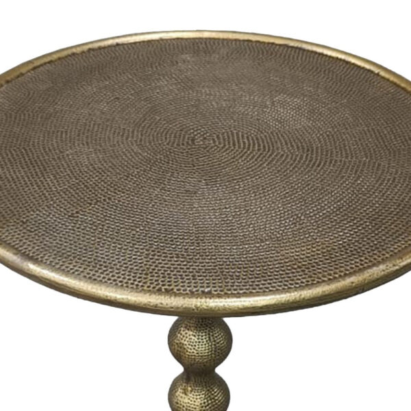 Shae 22 Inch Round Side End Table - Antique Brass Cast Aluminum with Hammered Texture For Small Places